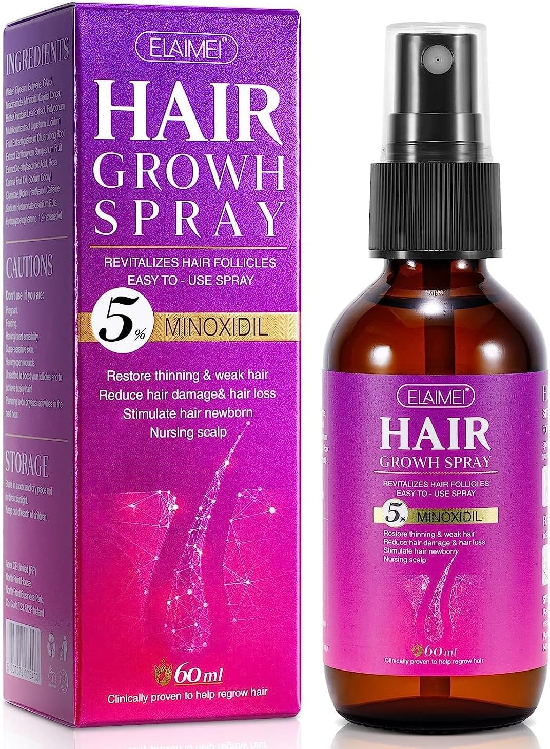 ELAIMEI Hair Growth Spray with Biotin - Safe Treatment for Hair Loss and Thinning - Promotes Healthy Hair Growth for Men and Women - Thickens and Strengthens for Hair Regrowth (60ml, Unscented)
