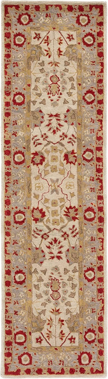 SAFAVIEH Anatolia Collection Runner Rug - 2'3" x 8', Light Grey & Gold, Handmade Traditional Oriental Wool, Ideal for High Traffic Areas in Living Room, Bedroom (AN590A)