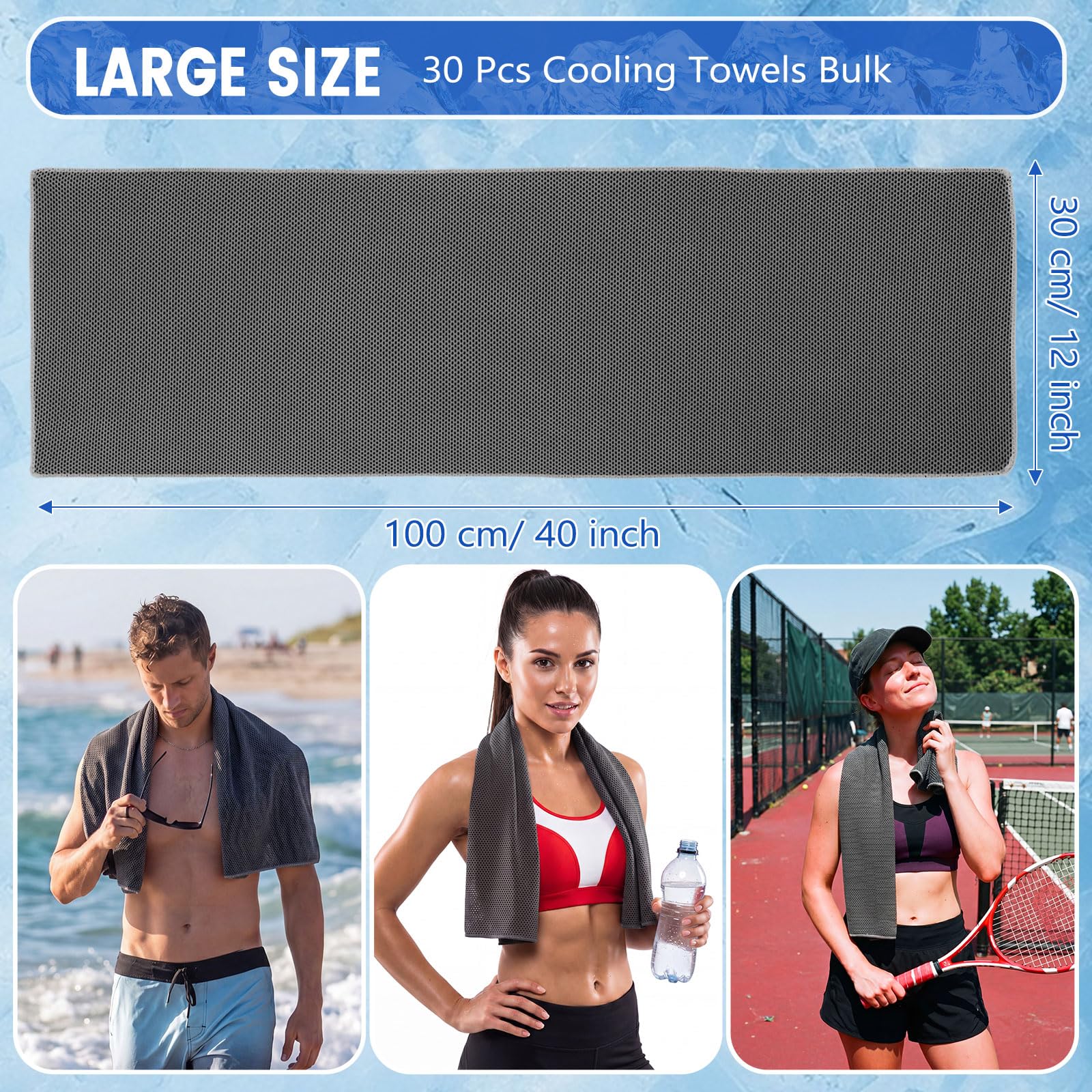 Confezione da 30 Asciugamani rinfrescanti 40"x12" Fasce rinfrescanti per Il Collo Morbide e Traspiranti Asciugamani rinfrescanti Asciugamani in Microfibra per Allenamento Yoga Sport Corsa Allenamento