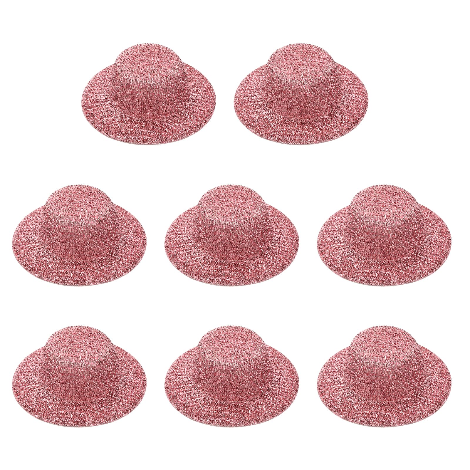 PATIKIL Mini Hats for Crafts, 8 Pcs 18mm ID Sparkling Mini Cowboy Hats Miniature Formal Top Caps for DIY Dollhouse Decoration Hair Accessories Snowman Weddings Party, Pink