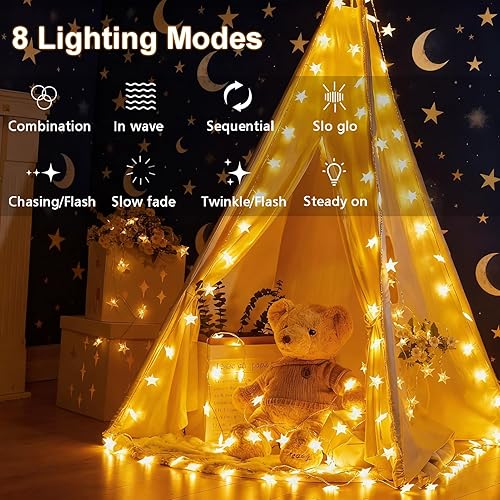 Miniatura 3 de echosari Cadena de luces con forma de estrella, funciona con pilas, temporizador automático, luces LED de hadas con forma de estrella de 158