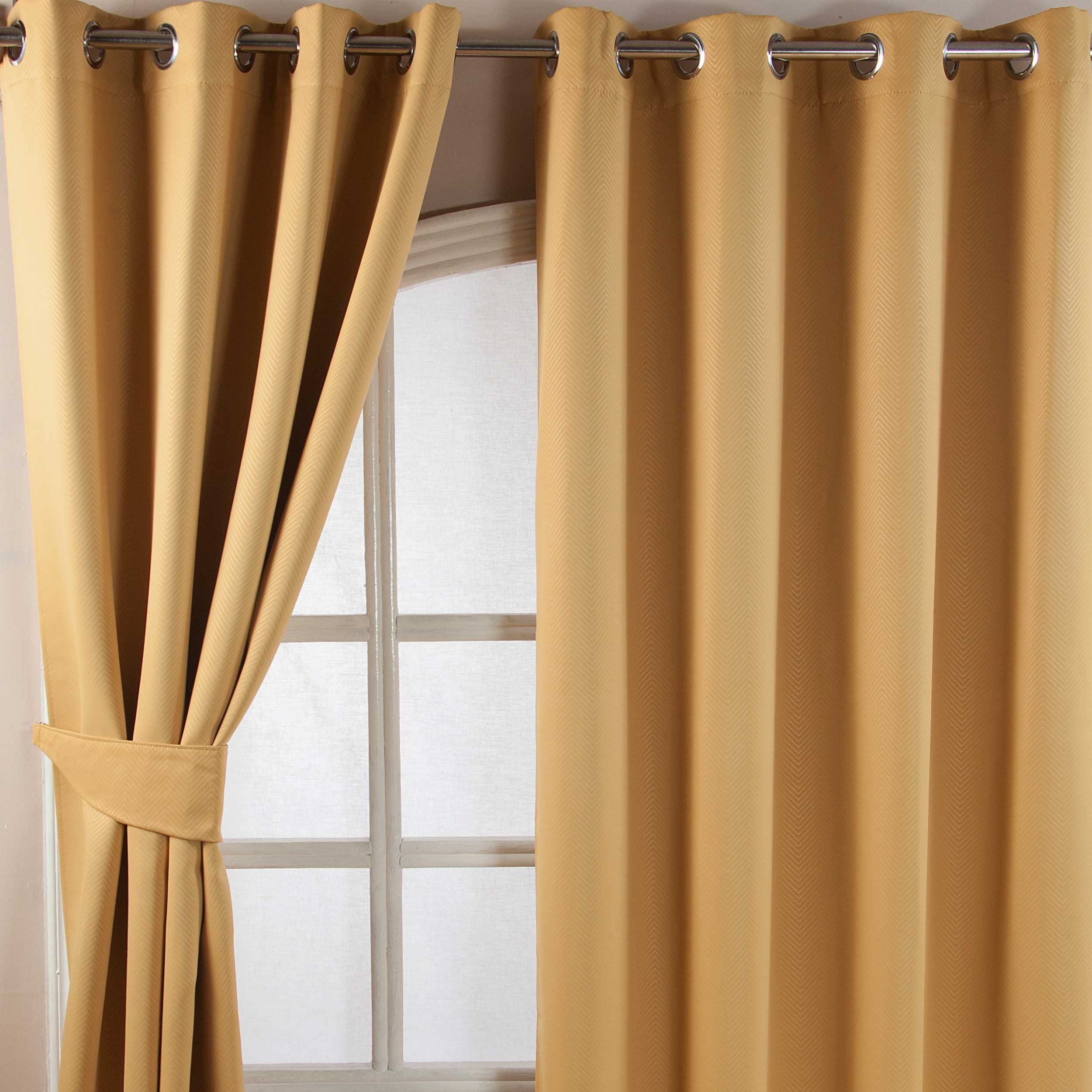Homescapes Gelb Yellow Herringbone Chevron Blackout Curtains Pair Eyelet Style, 46X90"