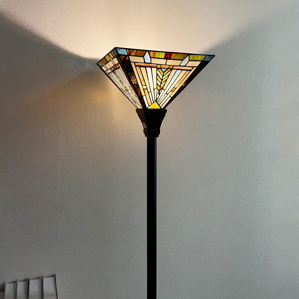Tiffany Torchiere Floor Lamp,Stained Glass Lamp Shade,Vintage Antique Mission Tiffany Style Standing Light for Living Room and Bedroom