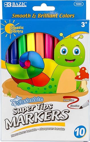 BAZIC Marcadores lavables de línea fina de 10 colores