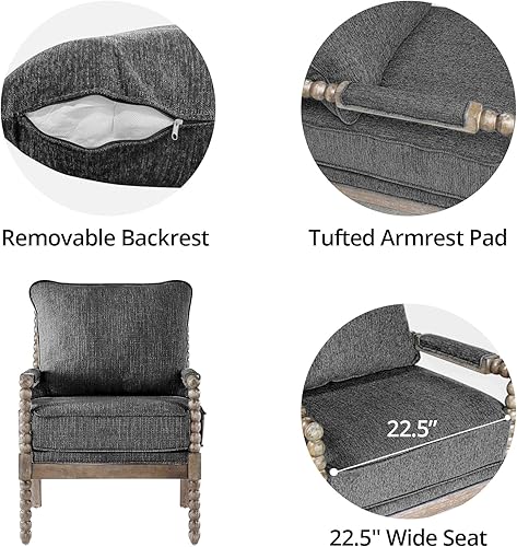 Miniatura 5 de INCLAKE Silla decorativa, silla de madera maciza natural con cojín de resorte de alta resistencia y reposabrazos, sillón de ocio para sala de estar,