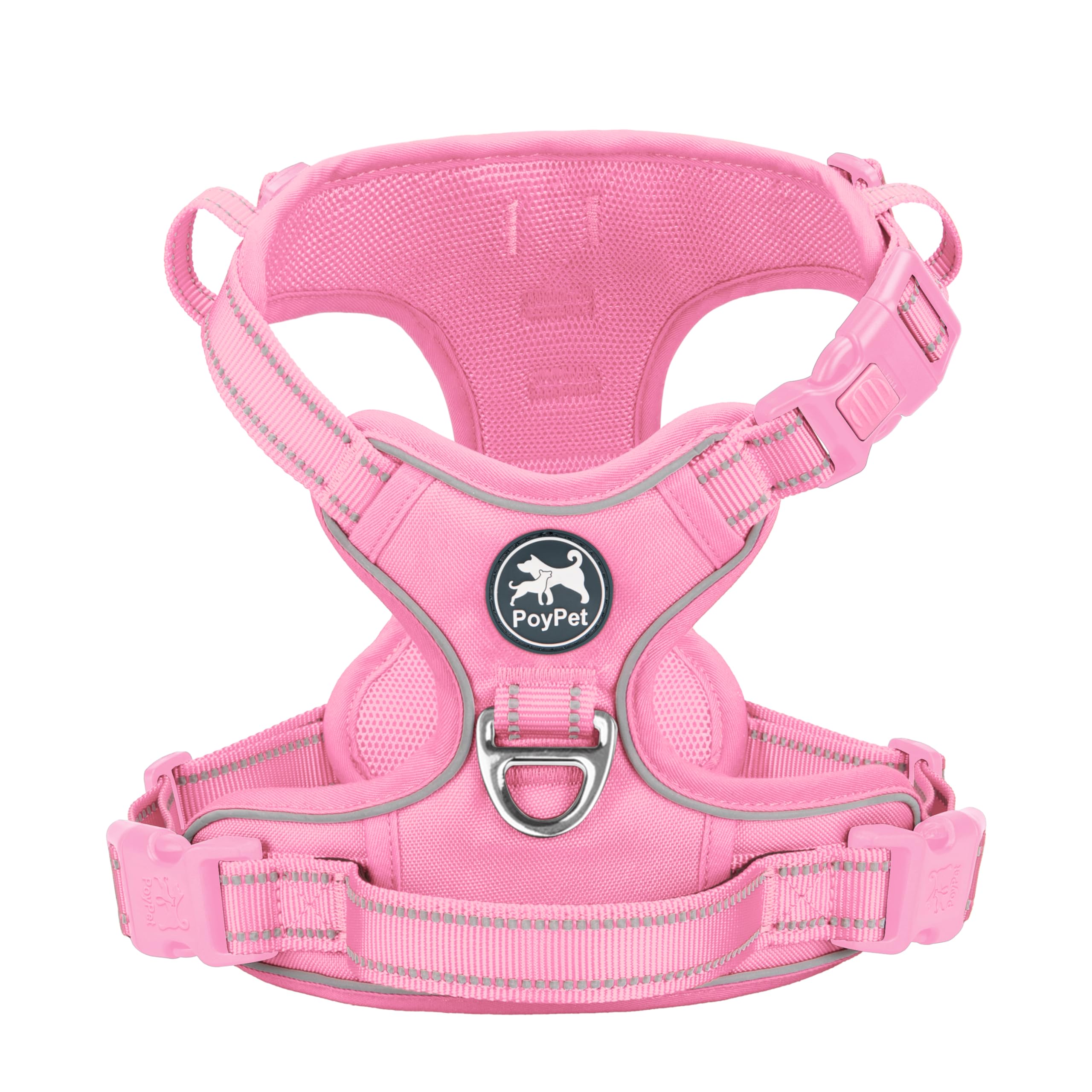 PoyPet Dog Harness with Neck Release Buckle, Reflective No Pull Harness with 2 Leash Clip, Adjustable Soft Padded Pet Vest with Easy Control Handle for Large Dogs (Light Pink Matching Trim,L) โ image 1
