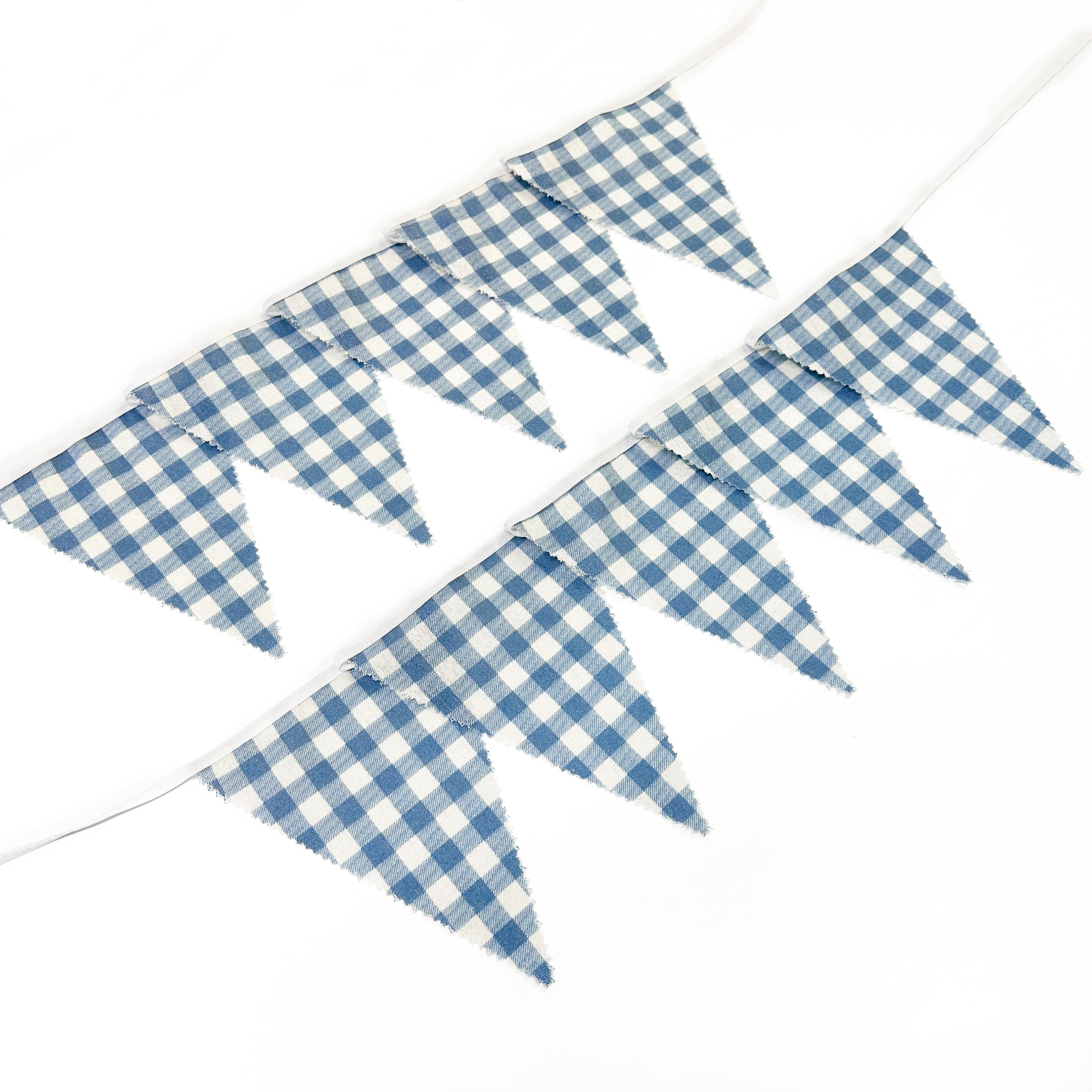 36Ft Vintage Dusty Blue Plaid Gingham Burlap Banner Triangle Flag Party Decorations Retro Checkered Linen Fabric Pennant Bunting Streamer for Nautical Birthday Wedding Silly Goose Baby Shower Party — image 1