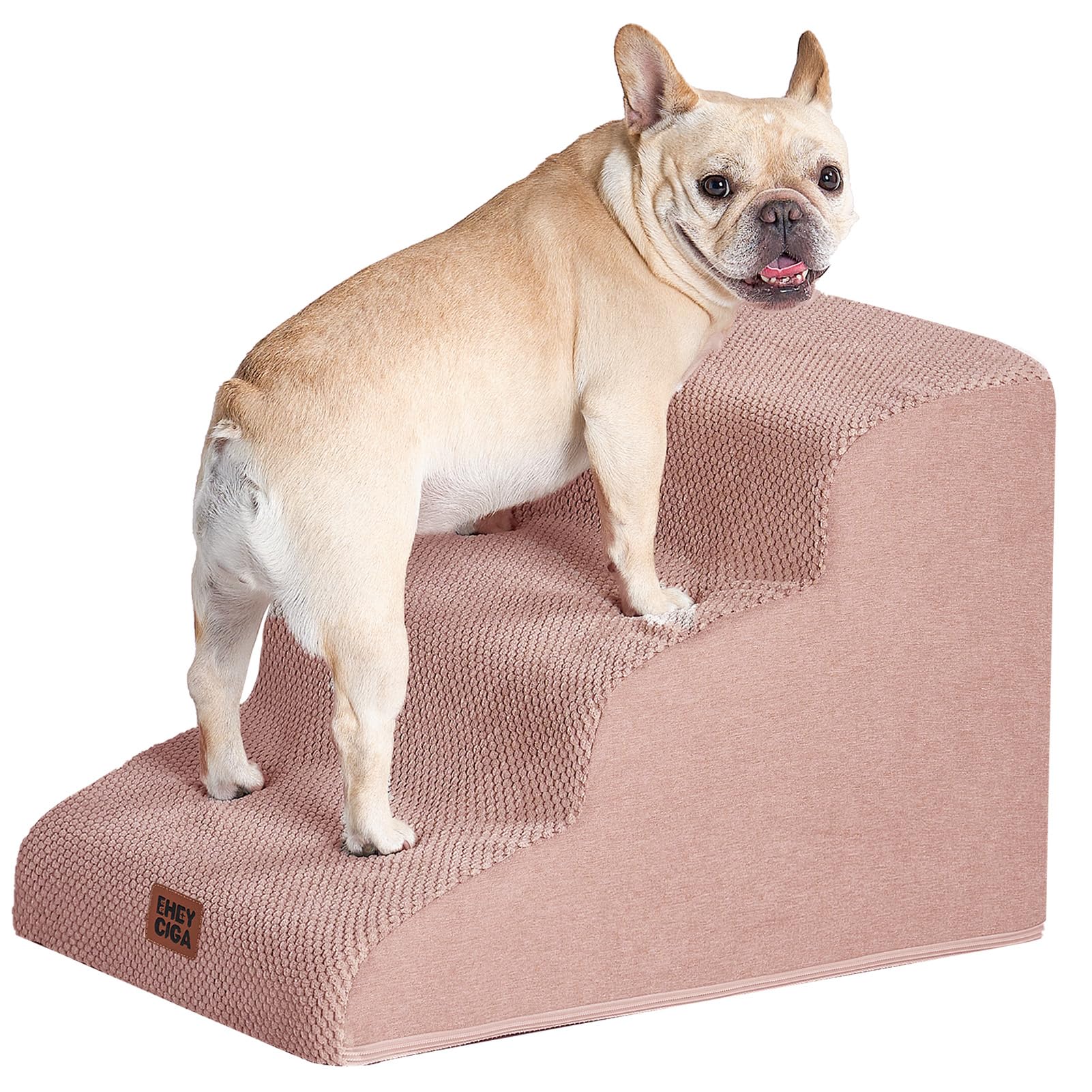 EHEYCIGA Curved Dog Stairs Ramp for Small Dogs 15.7" H, 3-Step Dog Steps for Couch Sofa and Chair, Pet Stairs for Cats, Non-Slip Balanced Pet Steps