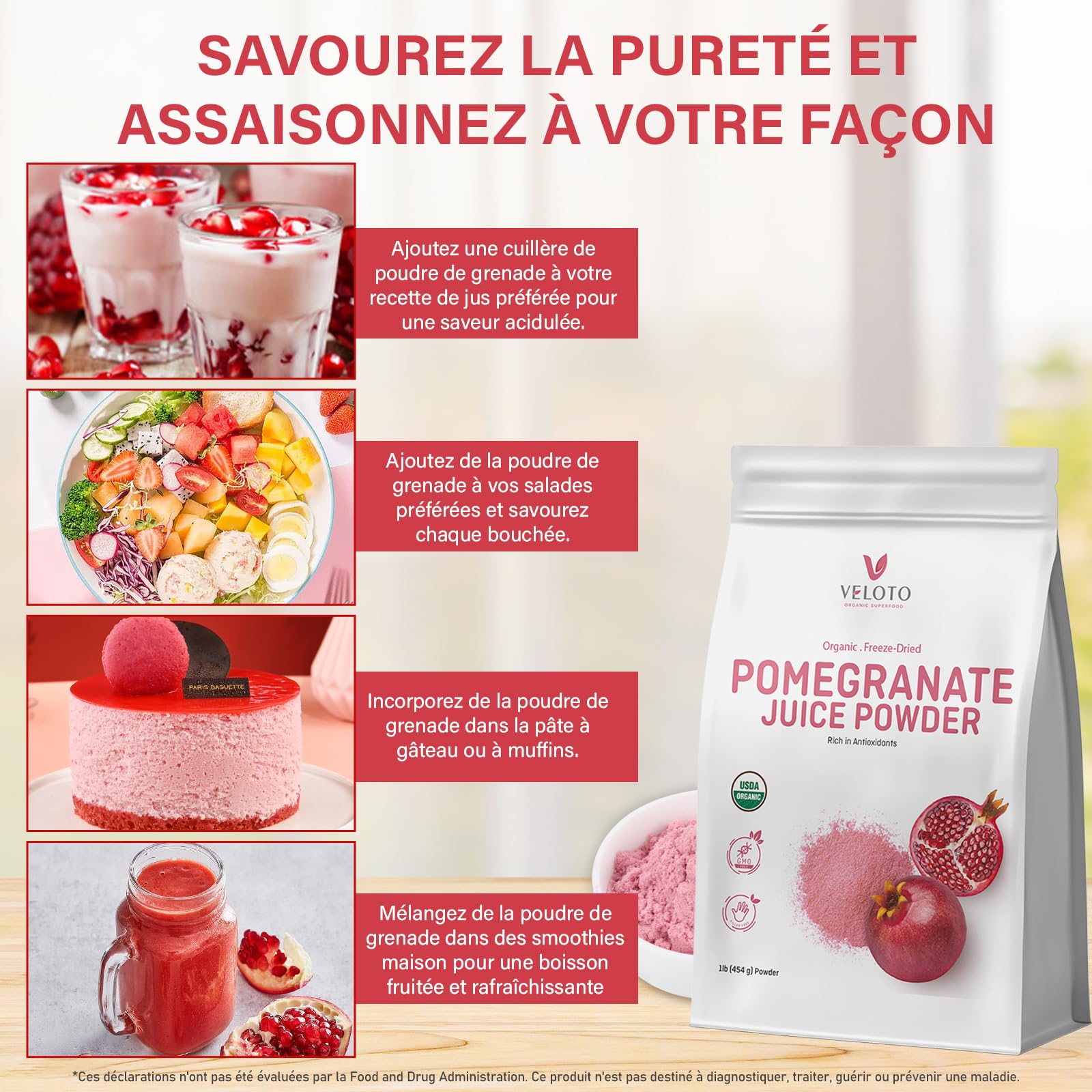 Poudre de Grenade Biologique, 454g Poudre de Fruit de Grenade 100% Naturelle – Riche en Antioxydants, Soutien Immunitaire, Sans OGM, Sans Gluten, Vegan – Pour Smoothies, Yaourts et Shakes