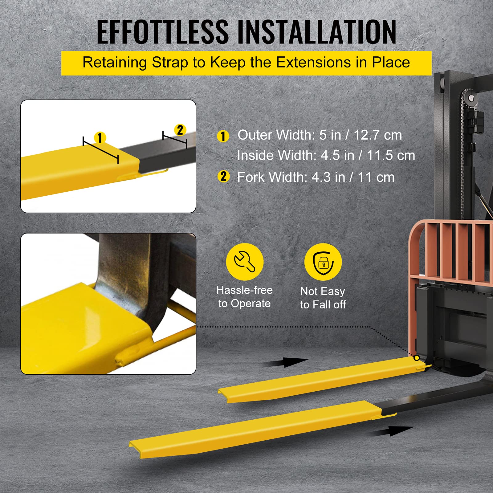 VEVOR Prolunga Forca Pallet per Carrello Elevatore 96 x 5 Pollici, Estensione Forca Pallet per Trattore e Sollevamento, Forcella per Pallet Adatto Macchina nell'Industria, Settore della Costruzione