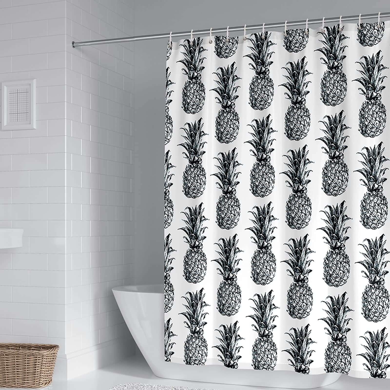 Rideau douche 180x180 polyester imperméable ananas blanc noir rideau salle de bain