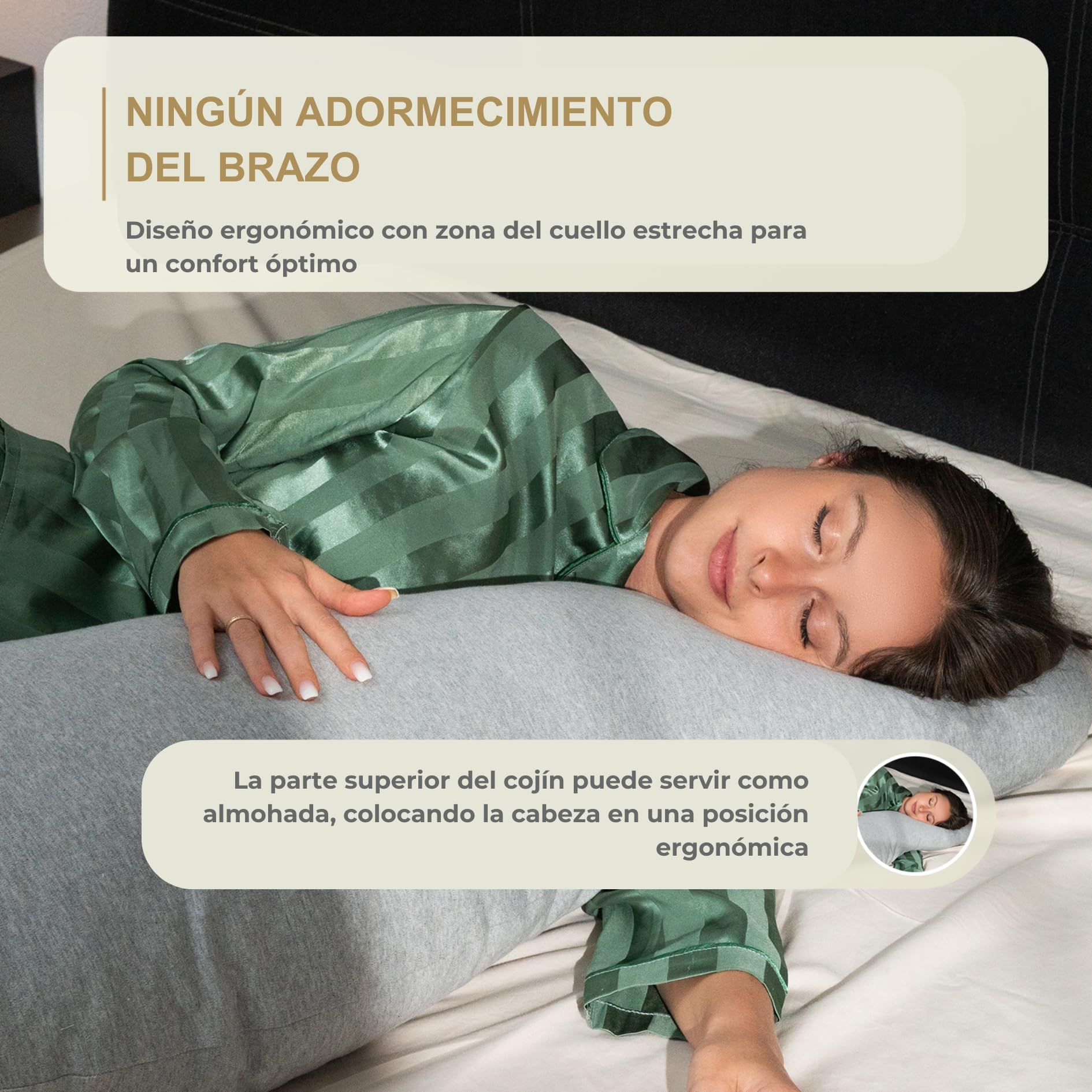 Almohada ergonómica para dormir de lado, alivia los hombros, la espalda y la cadera, rellenable individualmente, para todas las personas que duermen de lado y mujeres embarazadas, 100%