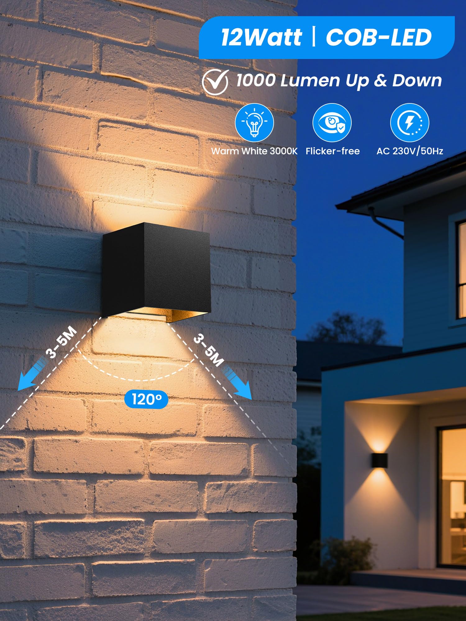 Hofronic Dallas M dimbare LED wandlamp - 3000K warm wit - 12 watt - Up