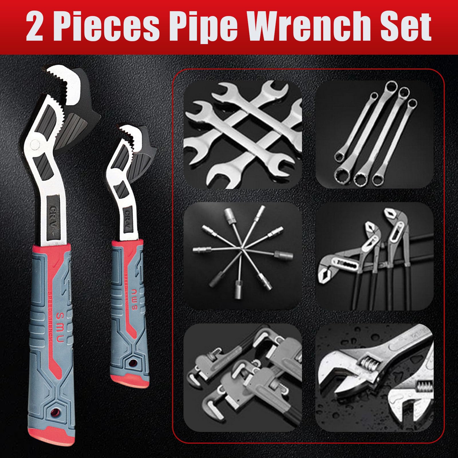 Polegas Universal Pipe Wrench,2 Pcs Self Locking Wrenchs - Image 3
