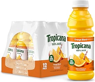 Tropicana 100% Juice Orange Blend, Single Serve, 15.2 fl oz Bottles (Pack of 12) - Real Fruit Juice, Vitamin C Rich, No Added Sugars, No Artificial Flavors