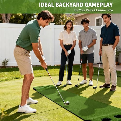Miniatura 2 de Wekin Tapete verde para poner en interiores con 2 putters, 2 bolas, 12 cubiertas de agujeros, tapete de entrenamiento de golf para juegos de fiesta,