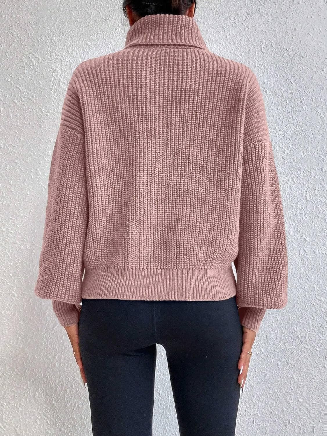 Womens Trendy Sweater Drop Shoulder Long Sleeve High Neck Pullover Sweater Spring Autumn Outfits