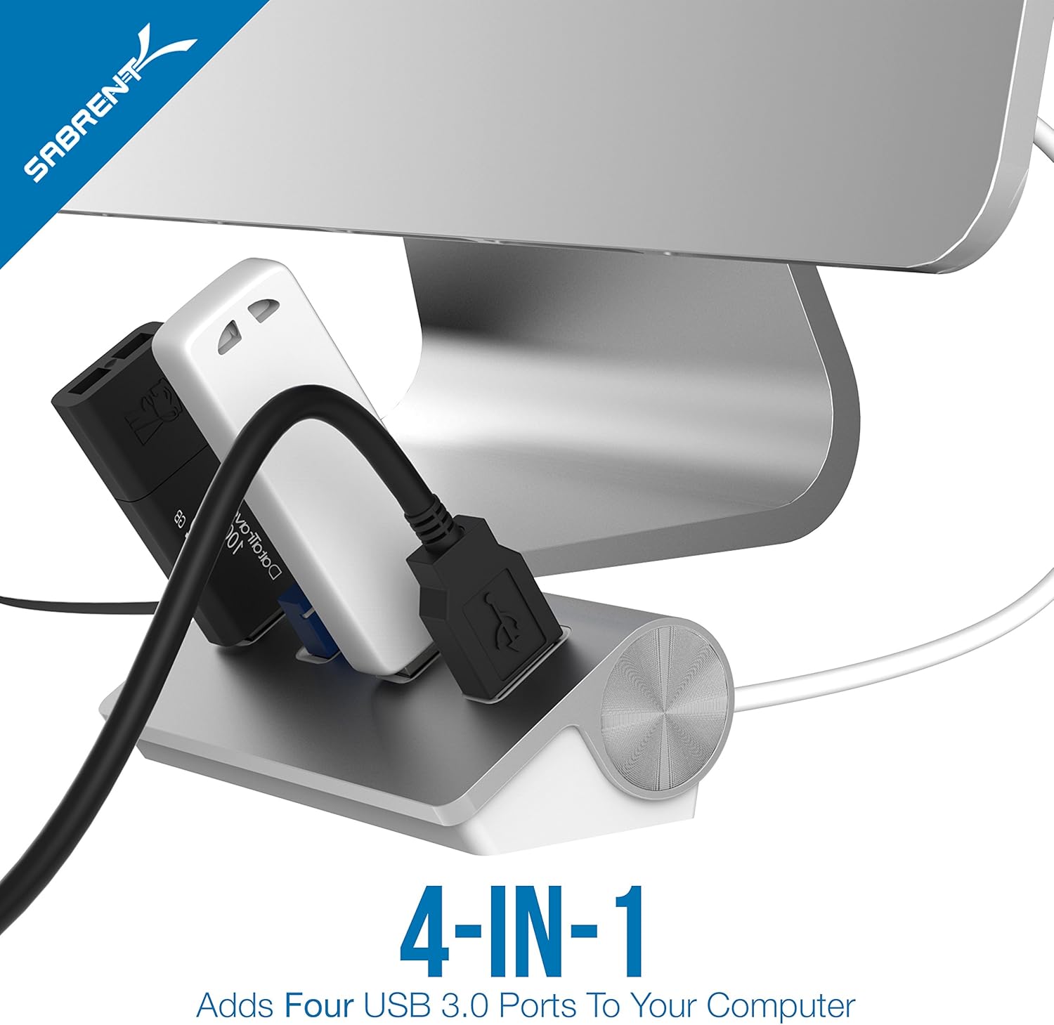 SABRENT 4 Port USB 3.0 Hub Unibody Aluminum Portable Data Hub with 2.5ft USB 3.0 Cable for iMac, MacBook, MacBook Pro, MacBook Air, Mac mini, or Any PC [Silver] (HB-MAC3)