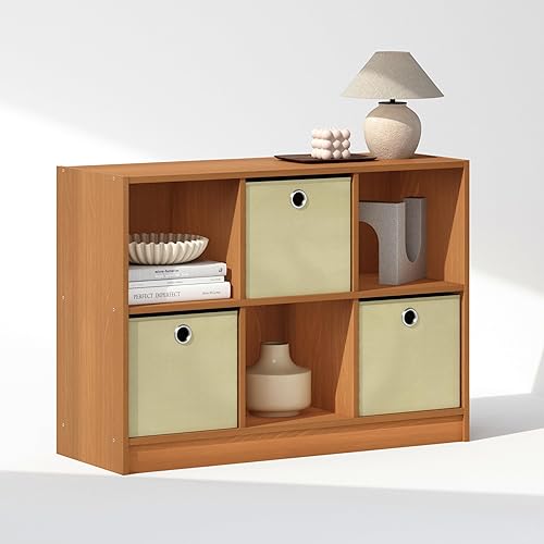 Miniatura 11 de Furinno Estante organizador de almacenamiento de ropa y armario multiusos cúbico con cajones de contenedor, 6 cubos, nogal oscuro Nogal