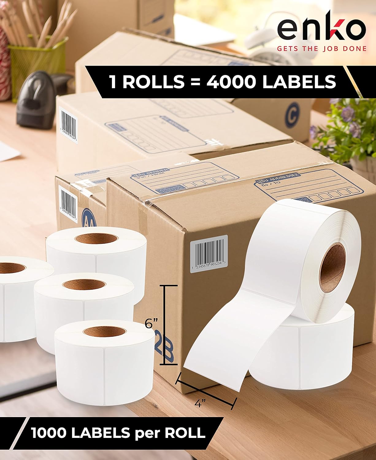enKo 1 Roll 4" x 6" Direct Thermal 1000 Labels 3" Core - Address & Shipping Labels Compatible for Industrial Printer Zebra 220Xi4 ZT200 ZT400 ZT510 ZT600 Datamax NATO Intermec - Image 2