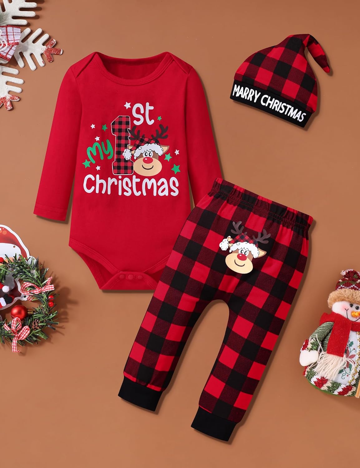 Baby Boy Christmas Outfit Newborn Letter Print Long Sleeve Romper Top + Pants + Hat Infant Christmas Clothes Sets - Image 2