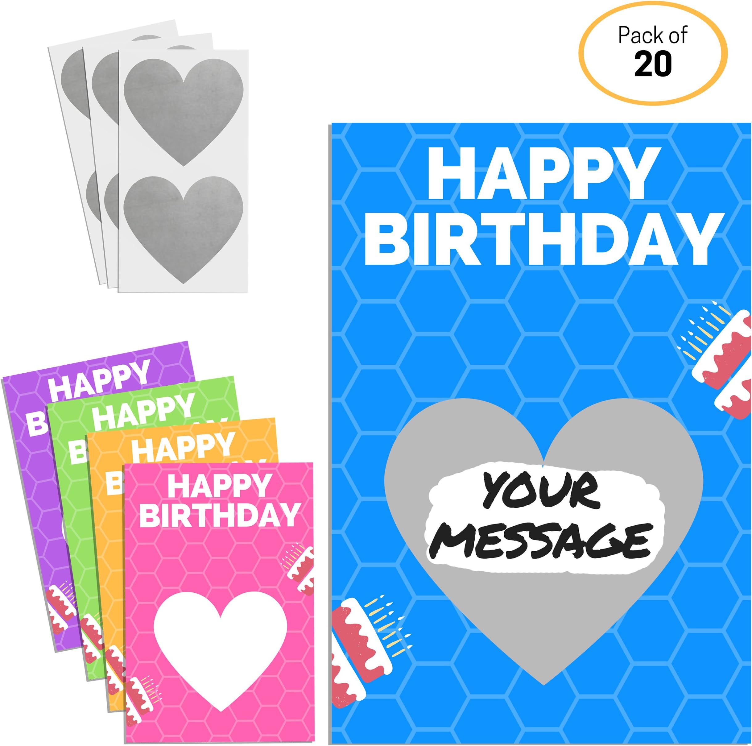 Birthday Scratch Card - 5 colours, Pack of 20
