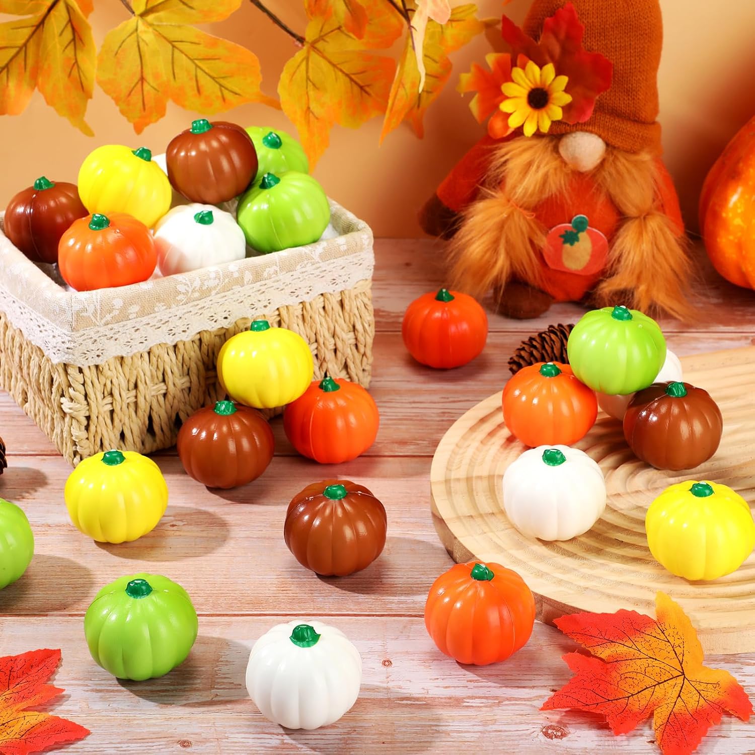 50 Pcs Thanksgiving Stress Balls Thanksgiving Party Favors Pumpkin Stress Balls Goodie Bag Stuffers Mini Foam Squeeze Ball Friendgiving Fall Party Favors with Storage Bag