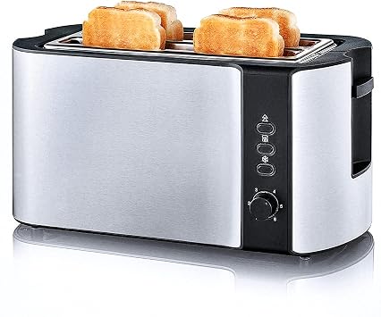 Toaster 4 Slice, Long Slot Toaster Stainless Steel Toaster, 2 Slice Toaster for Bagel Bread, Built-in Warming Rack Bread Toaster, Defrost/Reheat/Cancel Stylish Design, Compact Toaster 1300W, Silver