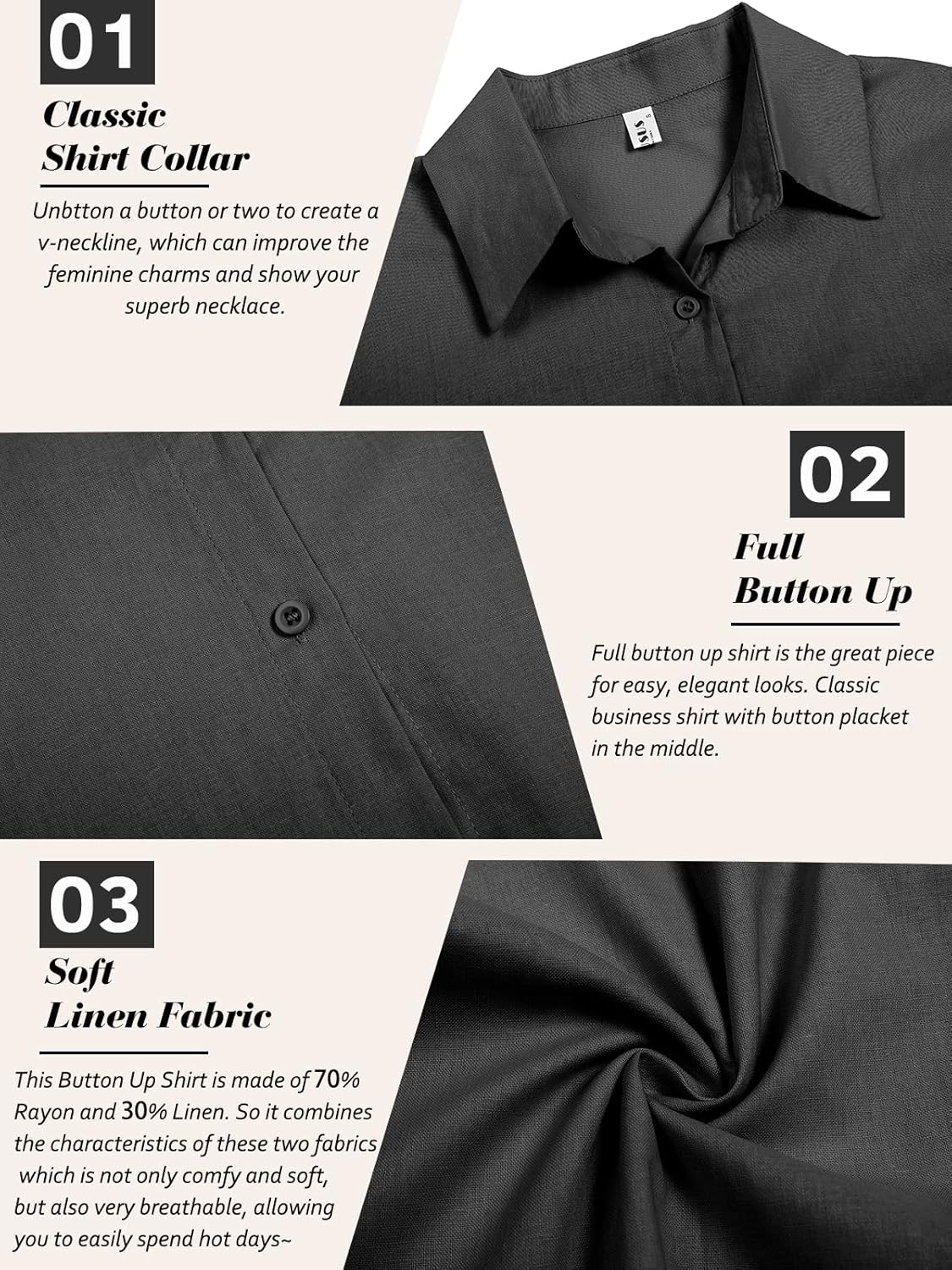 Pausus Womens Linen Button Down Shirts Short Sleeve V Neck Office Blouses Casual Business Tops Slim Fit Shirts - Image 4