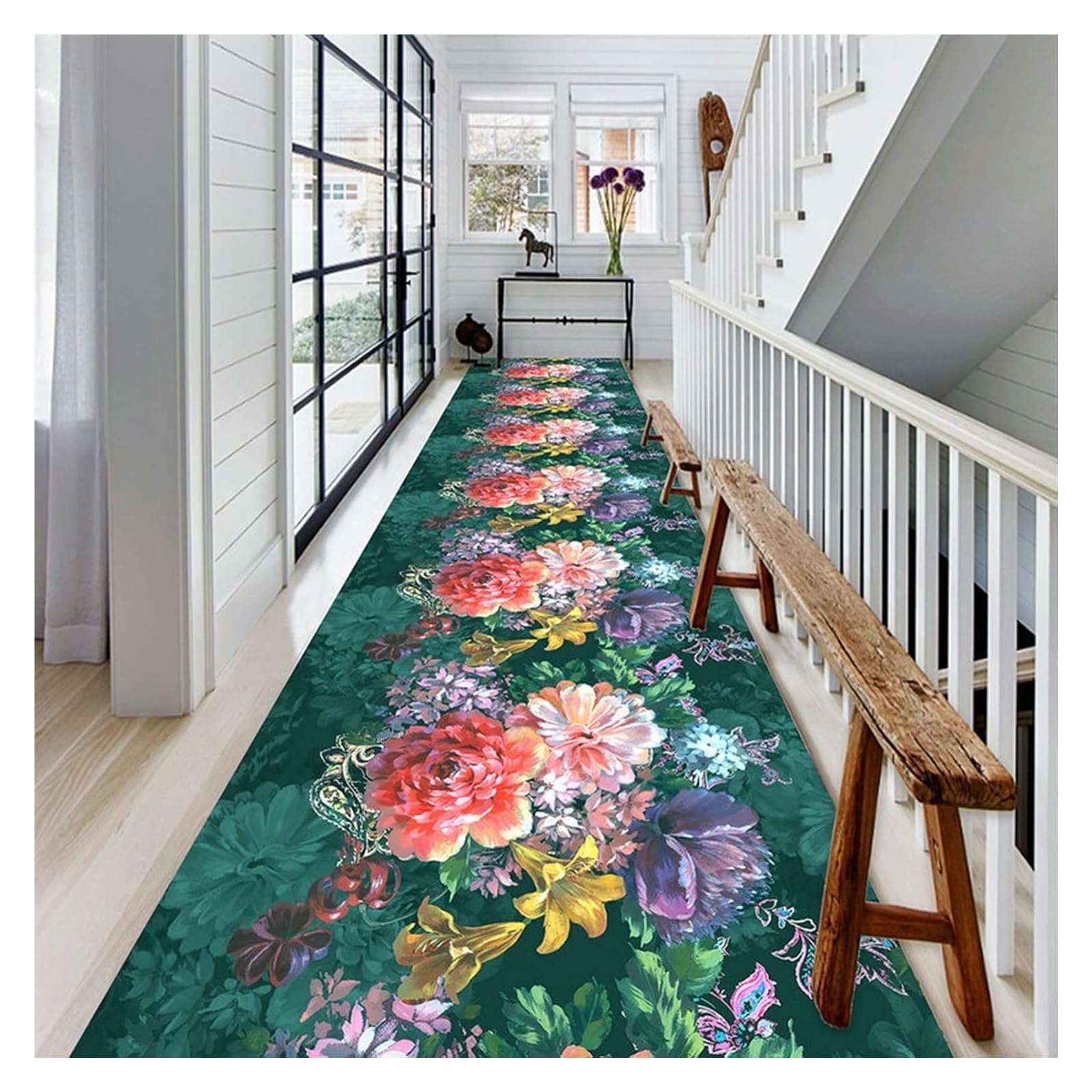 Tapis de couloir lavable fleuri KEuLen 110x700 cm pour cuisine