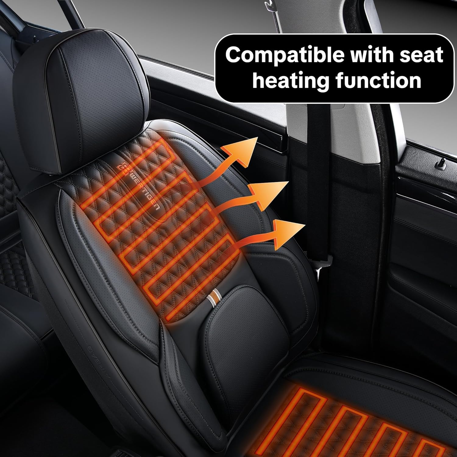 for Honda Civic 2003-2018 Car Seat Covers, Black Car Seat Covers, PU Leather, 5 Piece Full Set, Waterproof, with Lumbar Support, Protect and Upgrade Seats, Beautify The Interior of Old Cars
