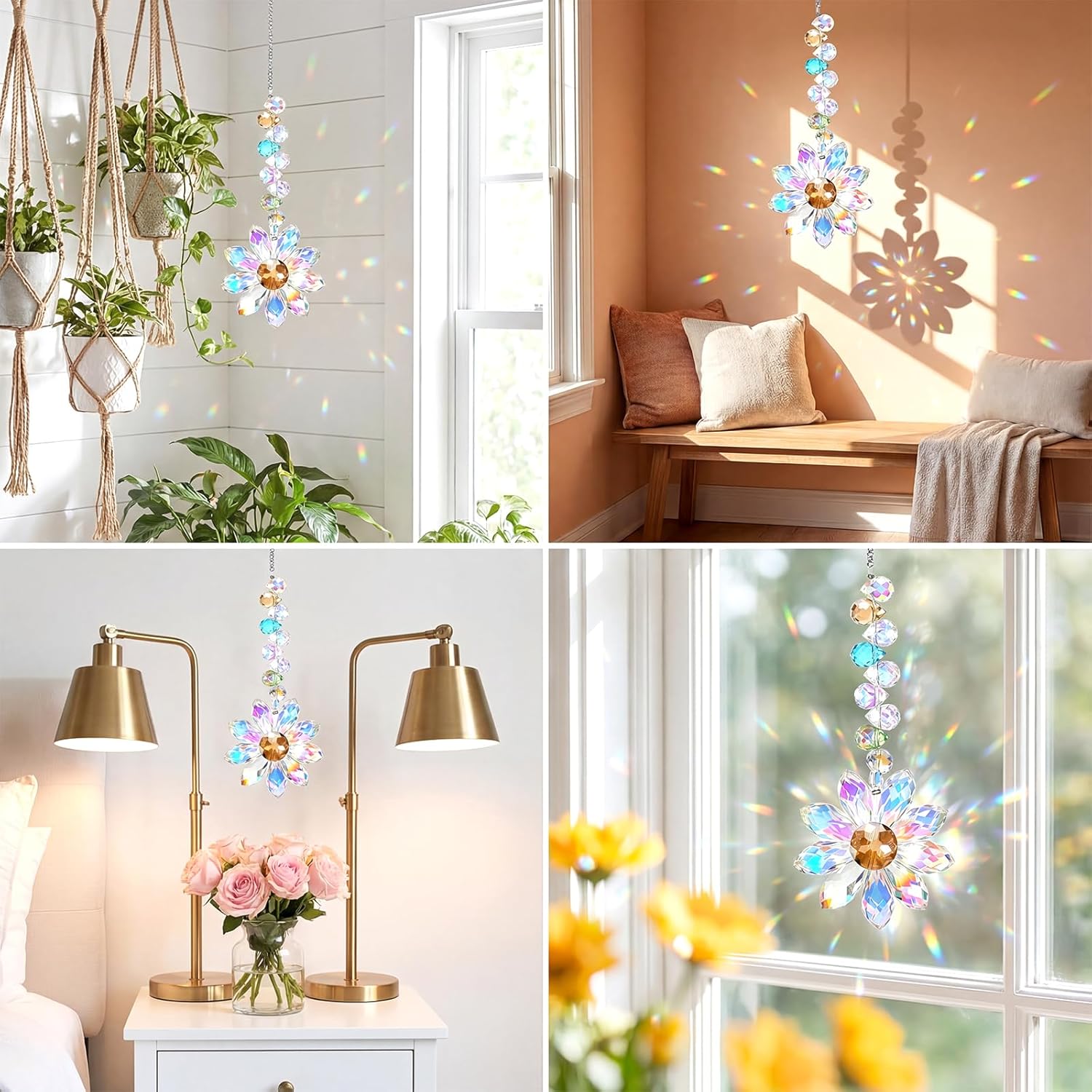 Crystal Flower Suncatcher Hanging Ornament, Colorful Crystal Sunflower Sun Catcher Prisms for Windows, Indoor Outdoor Balcony Patio Garden Decor - Image 7