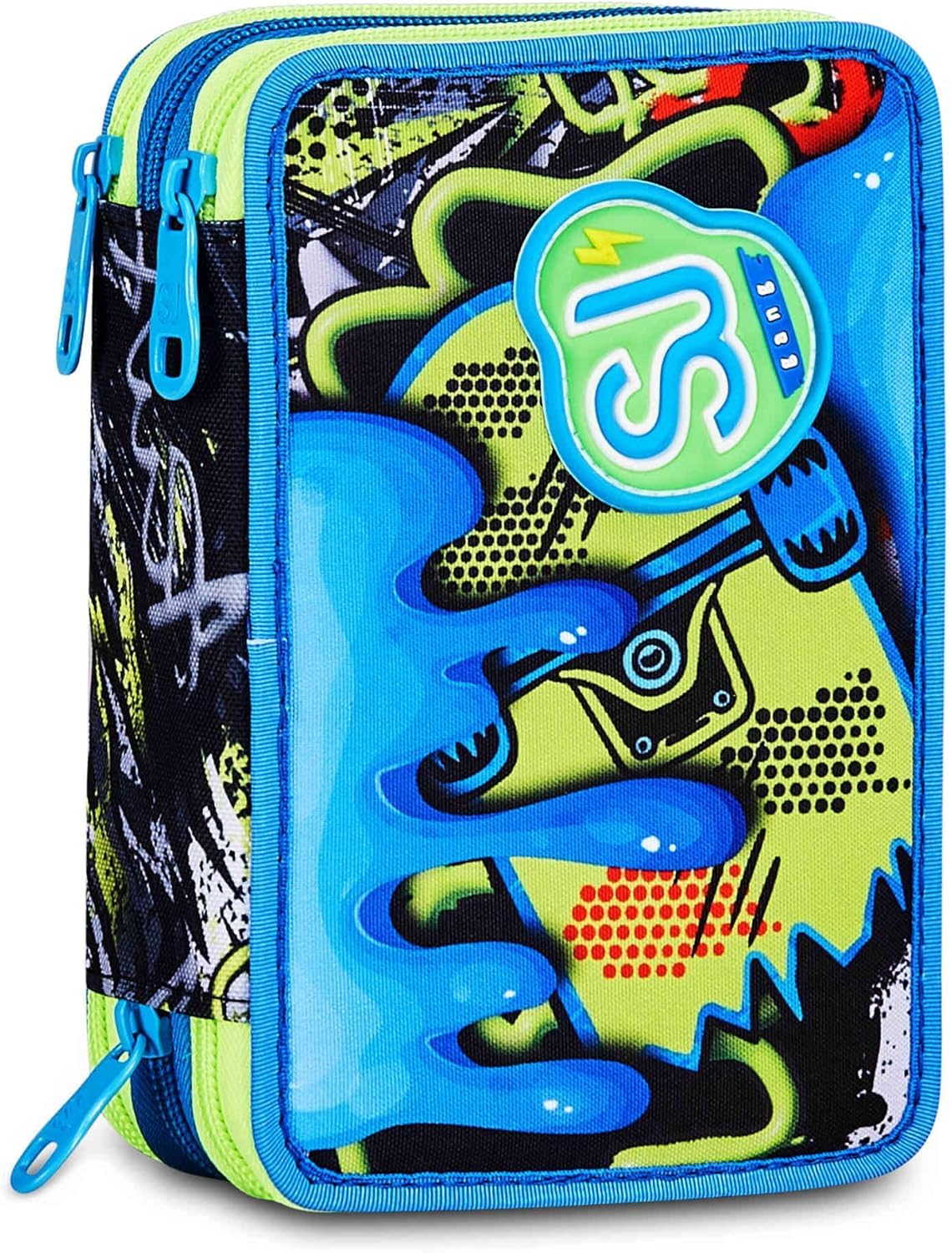 SJ GANG STYLE JAM GANG Zaino Scuola Advanced SOFT POUCH BOY, Doppio Scomparto, Applicazione zainetto 3D su tasca frontale, Tasca laterale portaborraccia. CON ASTUCCIO 3 ZIP COMPLETO DI COLORI
