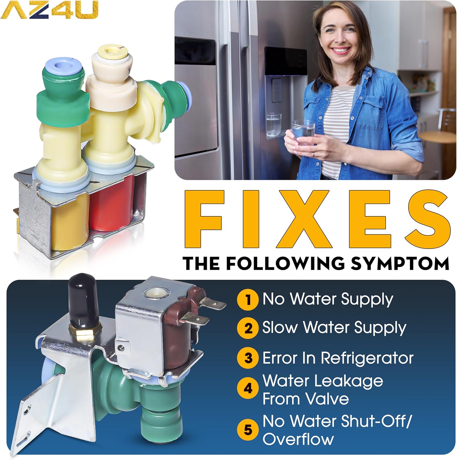 AZ4U WPW10238100 W10238100 & WPW10341320 W10341320 Refrigerator Water Inlet Valve Replacement W10498992 K-77473 IMV-8100 IMV-1320 K-78032-AM For Whirlpool, Kenmore, KitchenAid, Maytag Refrigerator