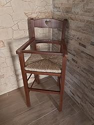 Seggiolone Bambino In Legno Massello - Modello Lusso Con Seduta In Paglia, 100% Italiano