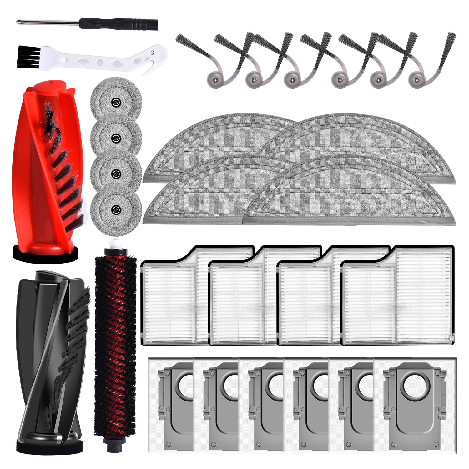Roborock Saros 10 Accessories Compatible with Roborock Saros 10 - Dual Axis Main Brush, Built-in Cleaning Brush, 4 Side Brushes, 4 Mops, 4 Round Brushes, 4 Filter Elements, 5 Dust Bags, Screwdriver