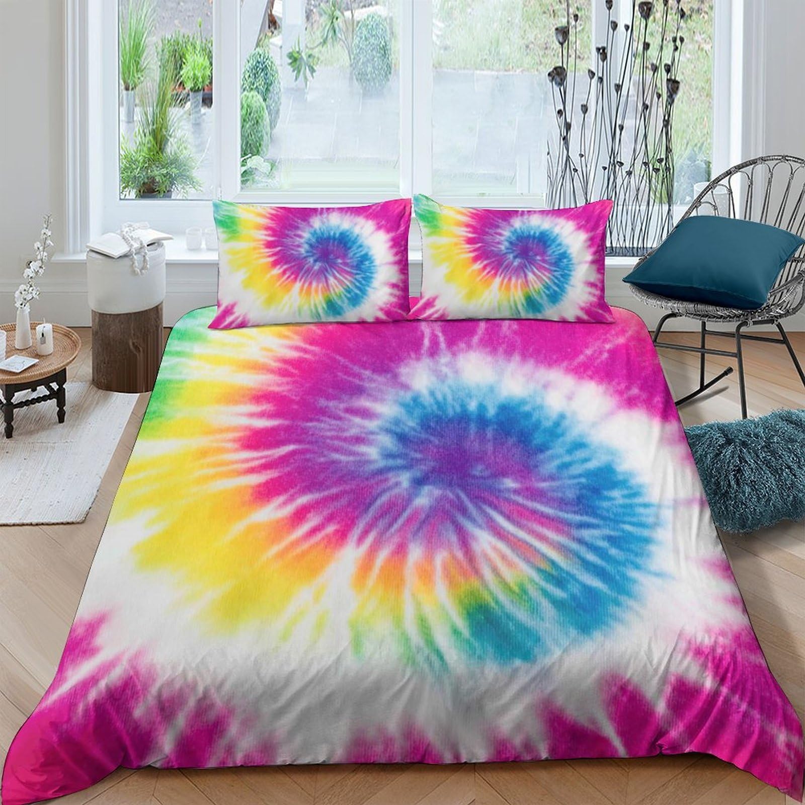 Ctjqhvkz Style-6 3D Printed Rainbow Tie Dye Fitted Sheet Microfiber Soft Colorful Spiral Bed Cover For Bedroom Dorm Mattress Protection Decor Single（135X200cm）
