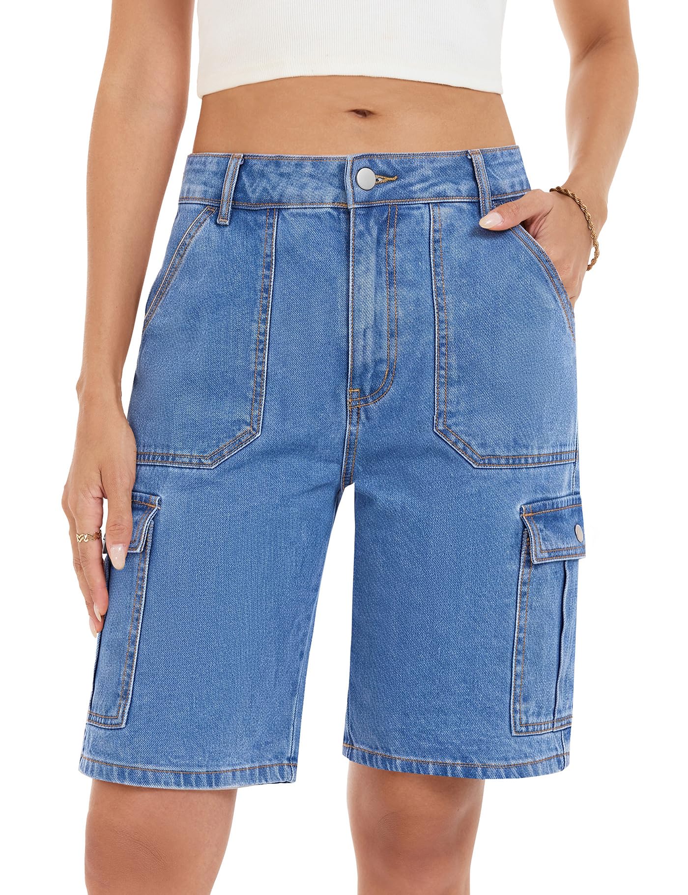 Actcat Jeans Shorts Damen High Waist Sommer Kurze Hose Damen Knielang