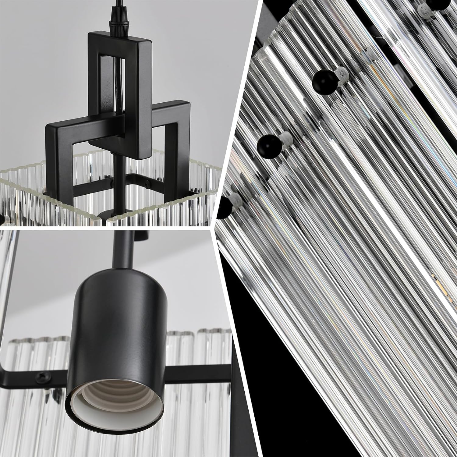 Modern Pendant Light Fixtures with Clear Glass Matte Black Pendant Lights Kitchen Island Adjustable Square Hanging Pendant Lighting for Dining Room Over Sink Hallway 1 Pack 12 inches