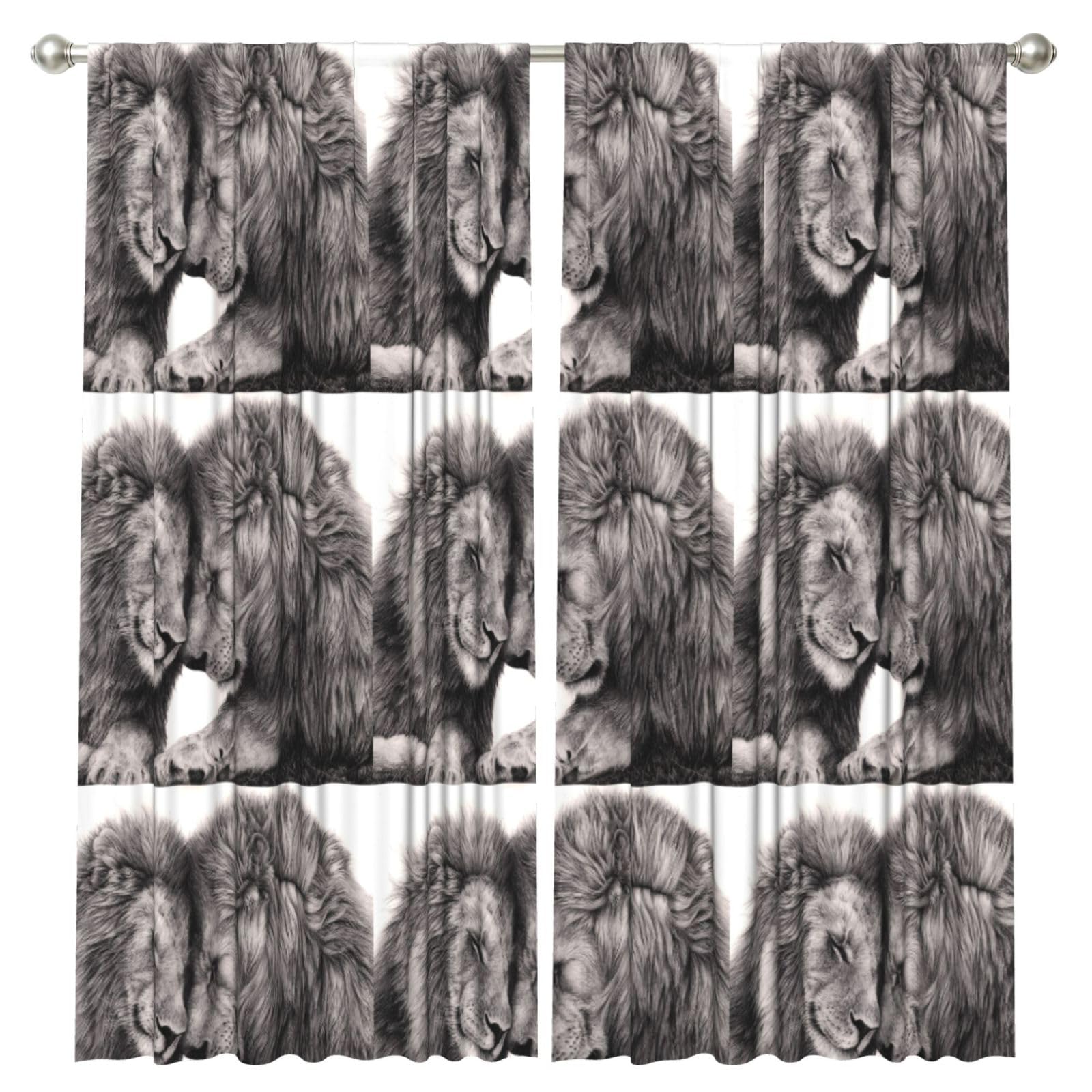 InOmak Black And White Lion Couples, 2 Panels Window Curtains 52 x 84 Inch Blackout Curtains for Living Room Bedroom