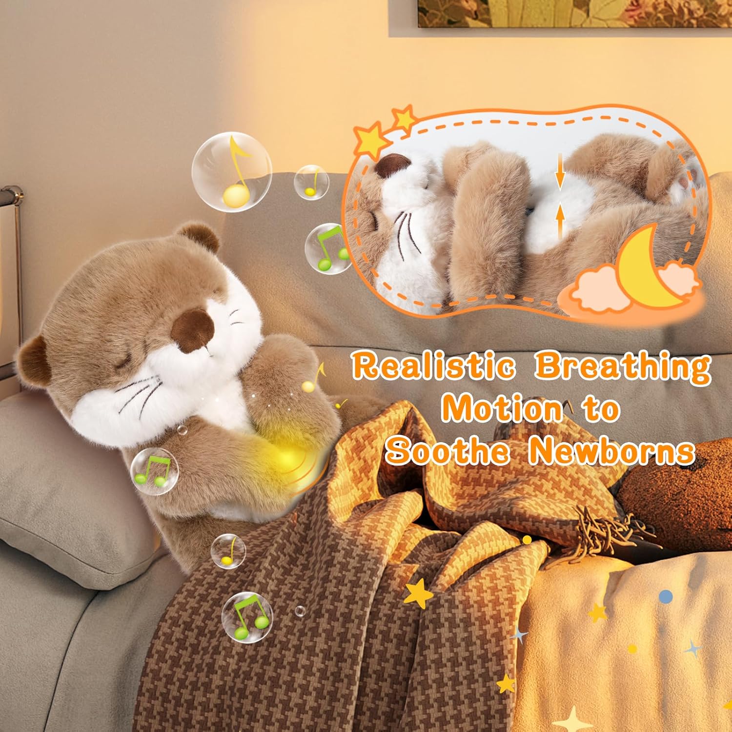 LUKETURE Snuggle Breathing Otter Plush Toy - Baby Sleep Soother with Calming Motion, White Noise, Soft Night Light & Soothing Vibration, Sensory Toy for Infants & Toddlers
