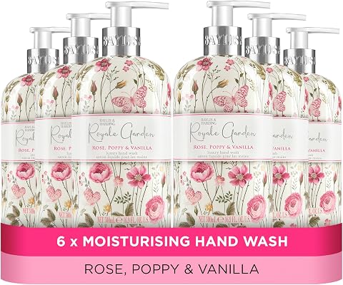 Baylis & Harding Royale Garden Luxury Hand Wash 500ml 6 pack | Rose, Poppy & Vanilla, Vegan Friendly, Made in UK