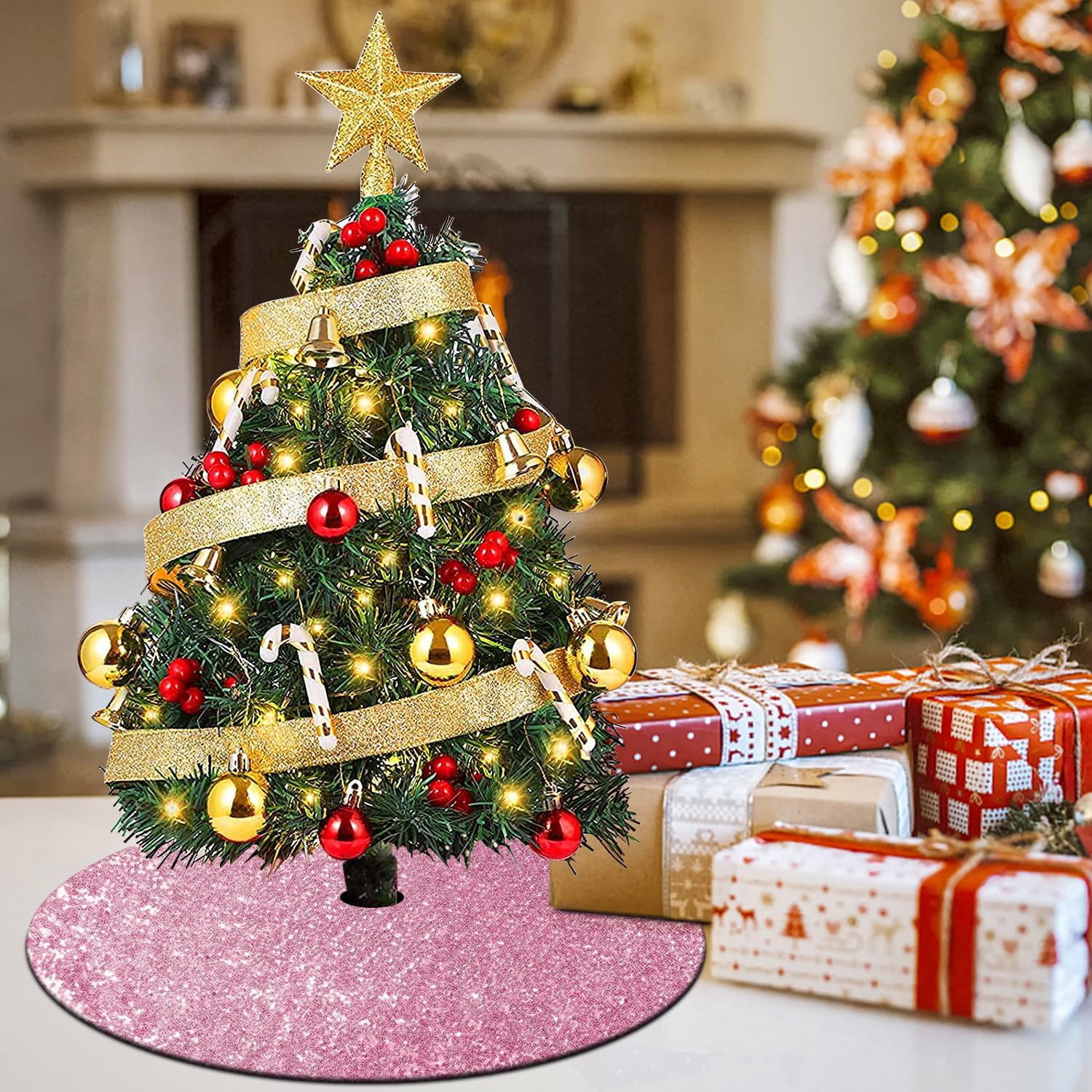 Ivarunner Pink Christmas Tree Skirt, Small Sequin 24 Inch Tree Skirt