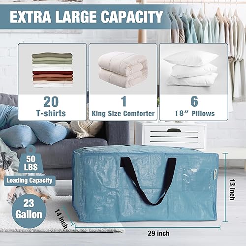 Miniatura 3 de WORKPRO Paquete de 6 bolsas de mudanza extra grandes con cremalleras y asas de transporte, correas de mochila, bolsa de almacenamiento resistente