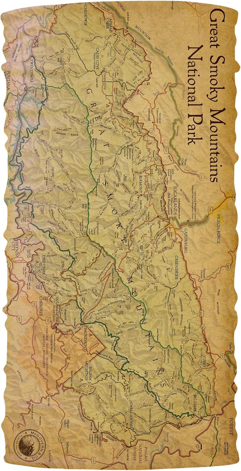 Great Smoky Mountains National Park Map Bana - Face Mask, Headband, Head Wrap, Neck Wrap, Sports Headwear