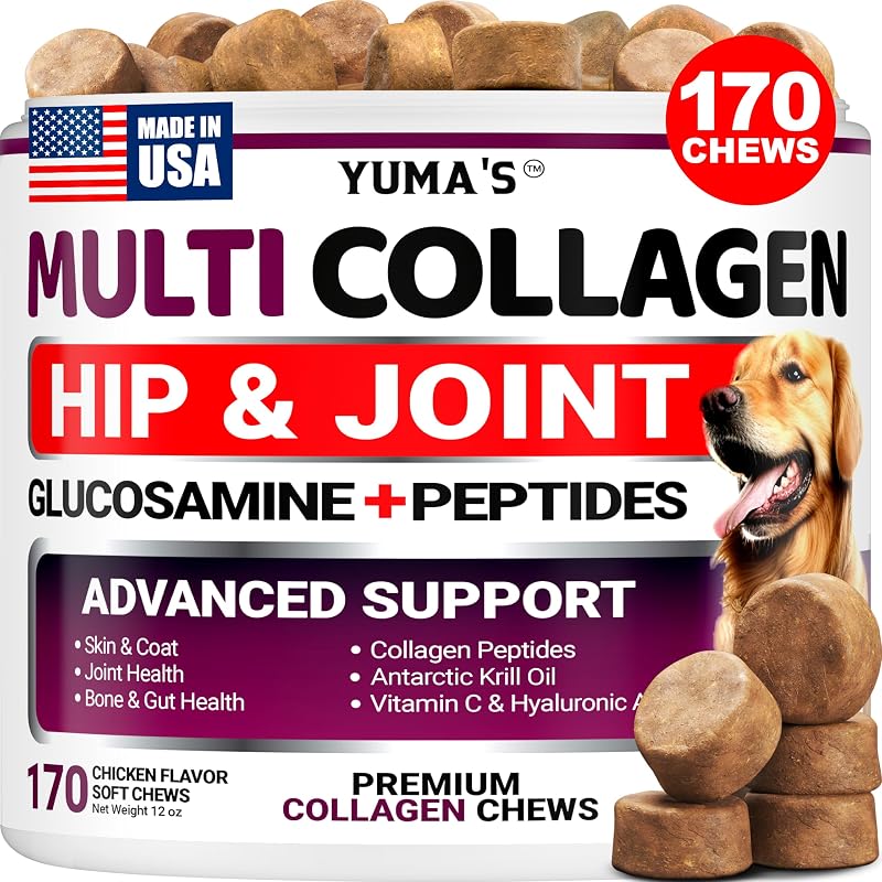 Suplemento de Colágeno para Cães YUMA'S com Peptídeos, Glucosamina e Vitamina C — 170 Unidades