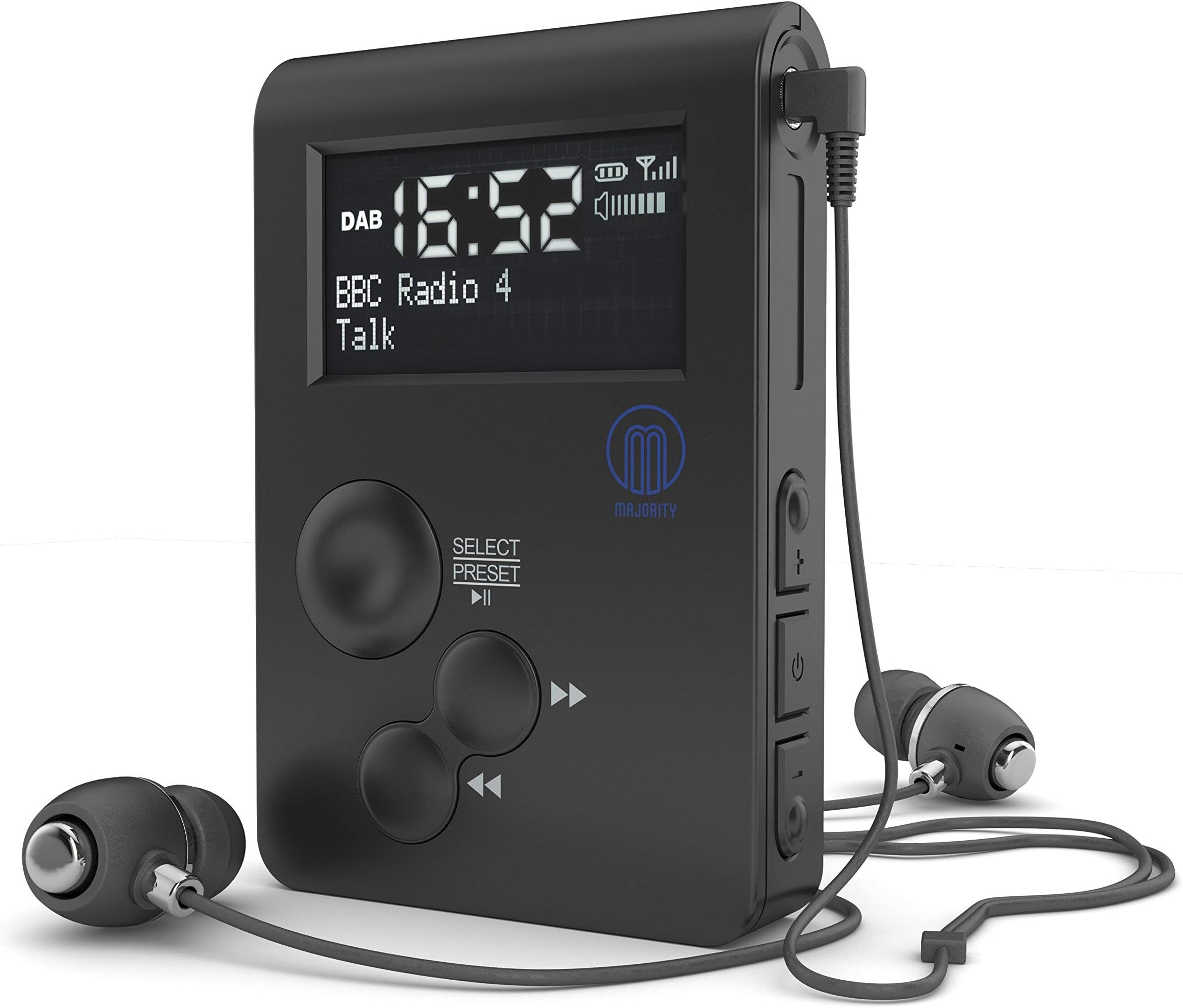 MAJORITY Pocket Portable DAB Radio | Personal FM Radio with Sports Clip and Lockable Buttons | Rechargeable 12 Hour Battery & Internal Aerial | USB Charging & Earphones Included | Petersfield Go