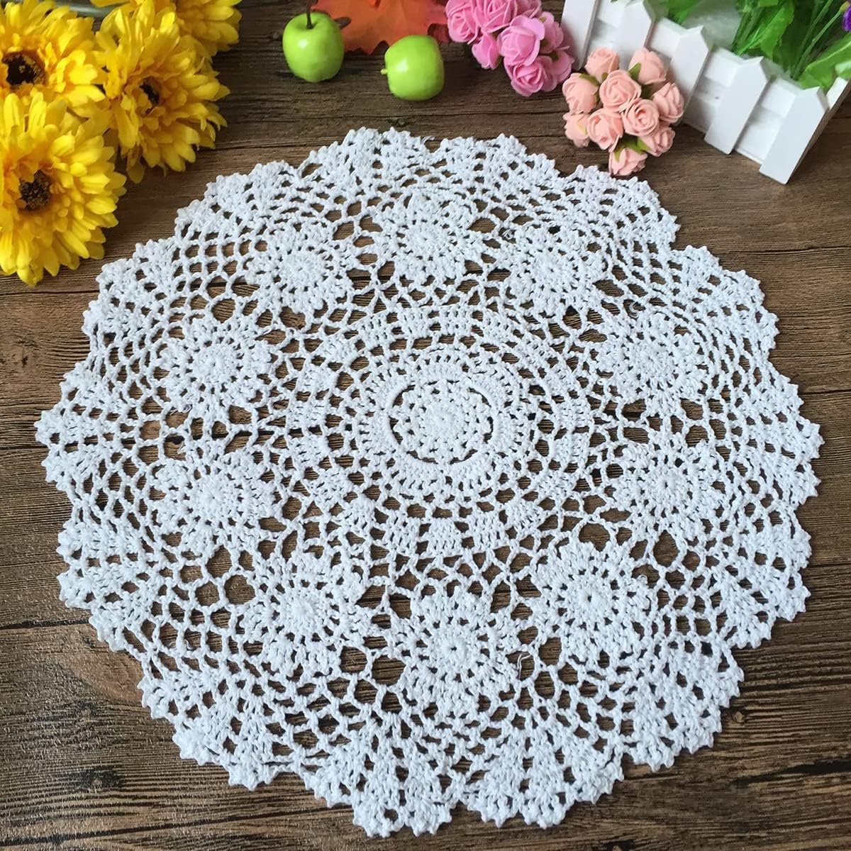 Hetao 100% Cotton Handmade Crochet Round Doilies Lace Doily Tablecloth Doilies Lace Placemats,White,19 Inch