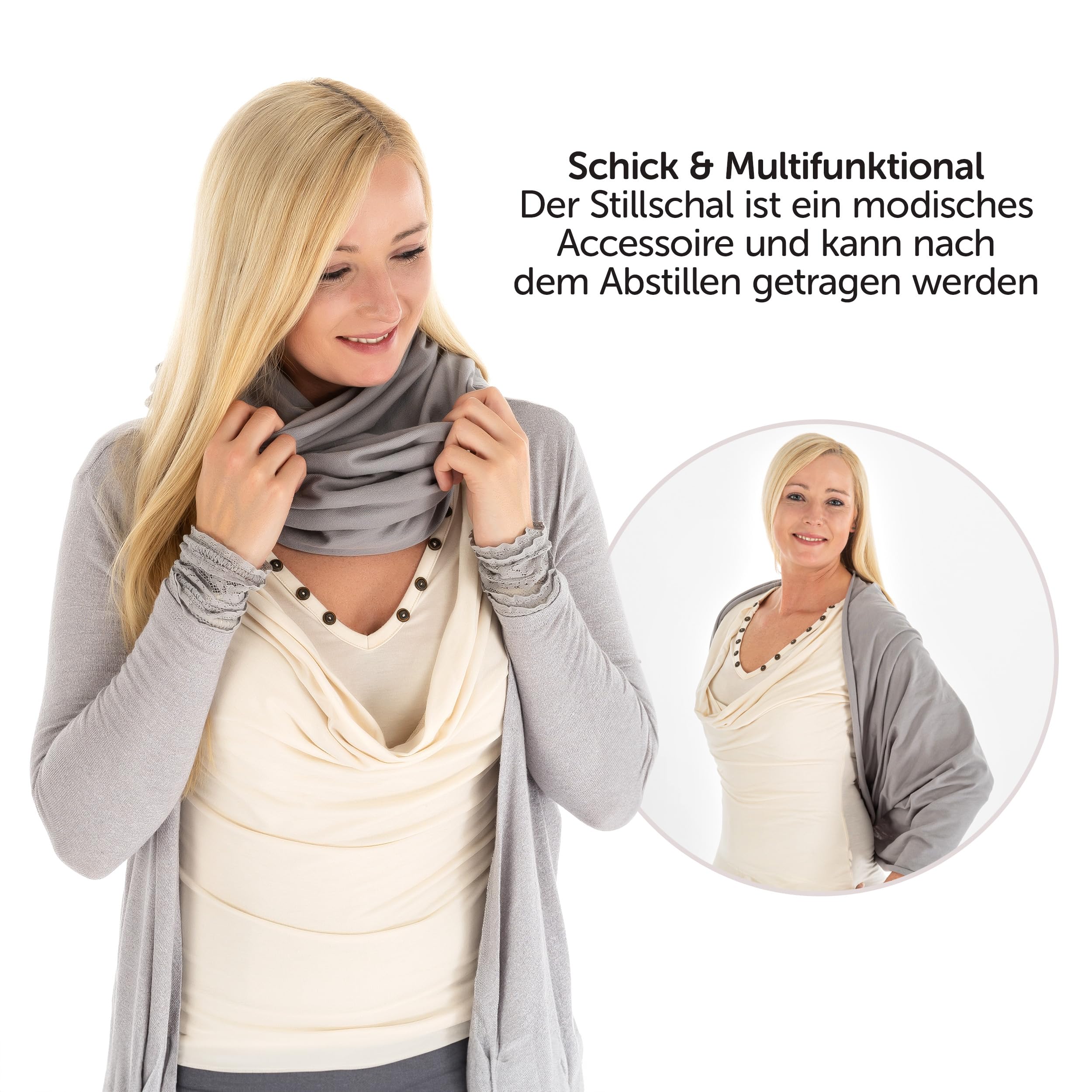 LaLoona Stillschal, atmungsaktives Stilltuch für unterwegs - Abdeckung/Tuch zum Stillen - Still-Loop/Bolero aus Baumwolle - Grau