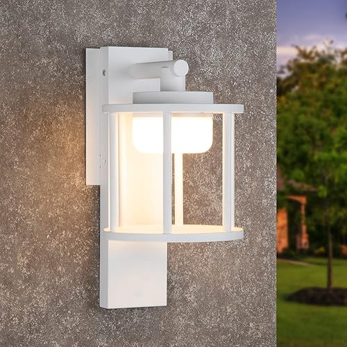 Miniatura 1 de Lustrlach Farol de pared al aire libre blanco para porche exterior con bombilla LED GX53, aplique redondo de montaje en pared para casa, garaje,